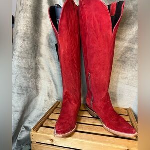 Rock'em Valentina Knee-High Red Suede Boots. Women's Size 10 Wide Calf